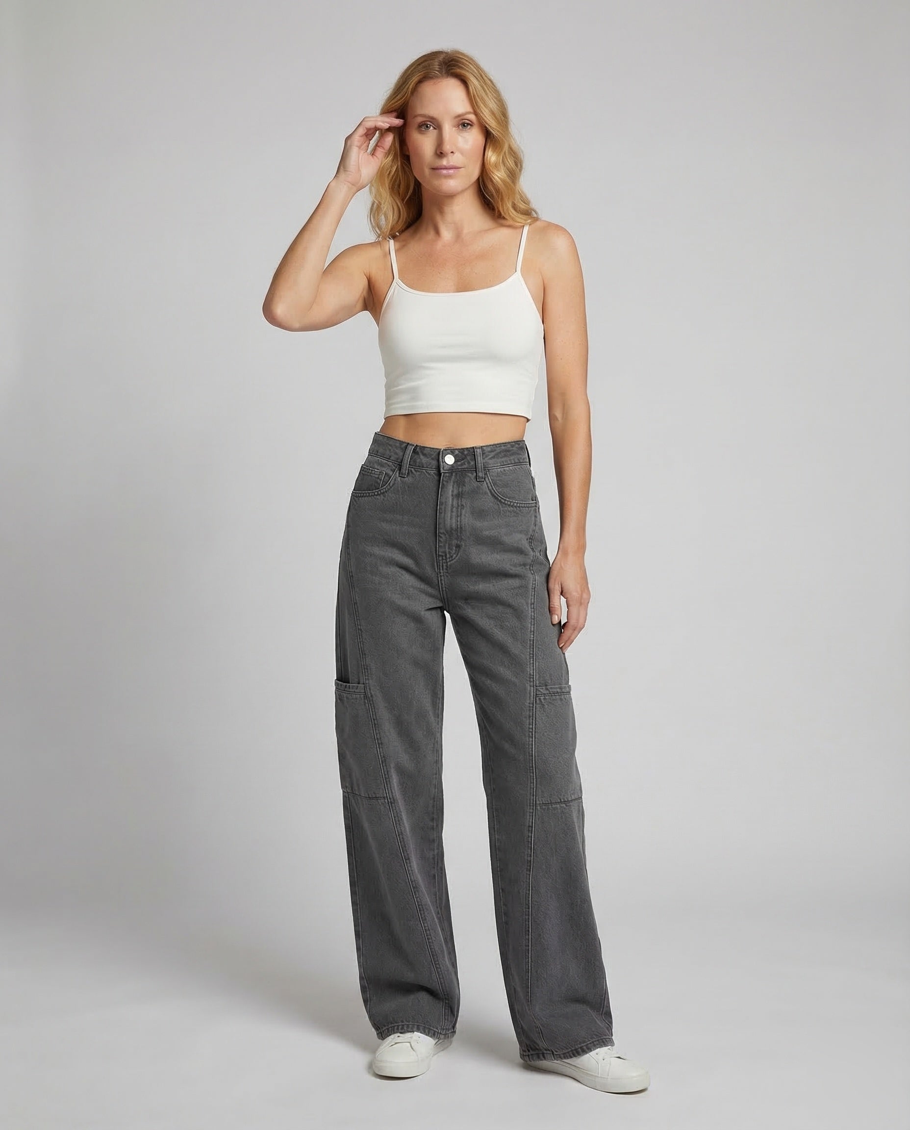 Damen Weite Jeanshose mit Cargotaschen - Norvielle