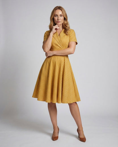 Damen Schwingrock Petticoat-Kleid mit Reverskragen - Norvielle