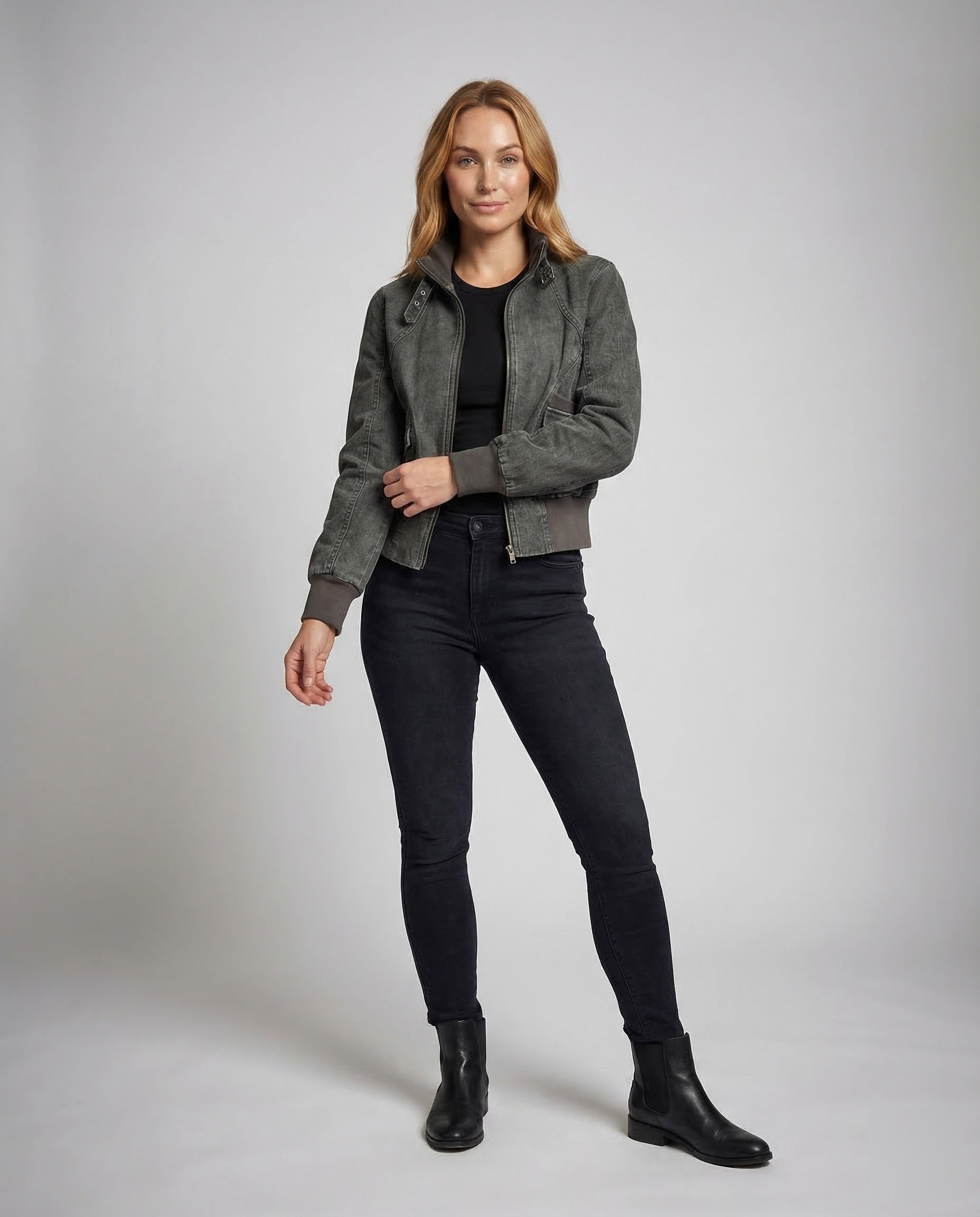Damen Bikerjacke Verstellbare Schnallen Leder Schwarz - Norvielle