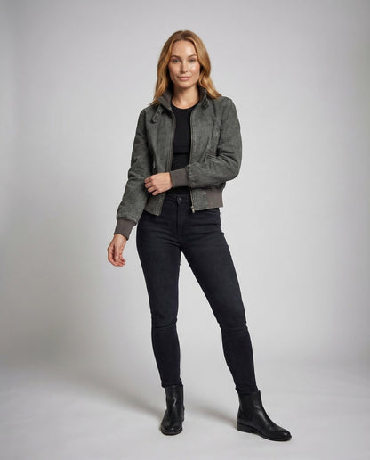 Damen Bikerjacke Verstellbare Schnallen Leder Schwarz - Norvielle