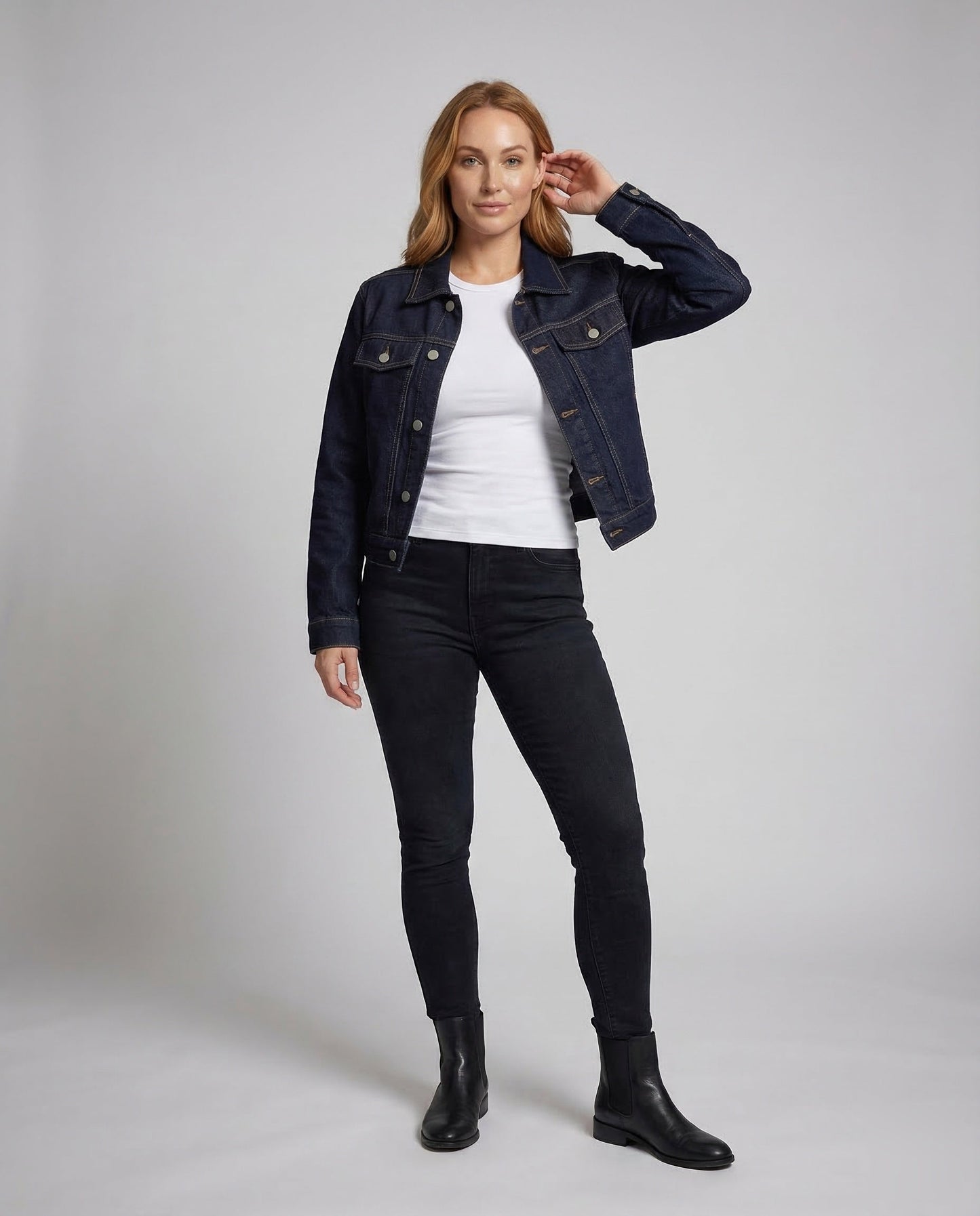 Damen Denimjacke Boxy Schnitt Druckknopfverschluss - Norvielle