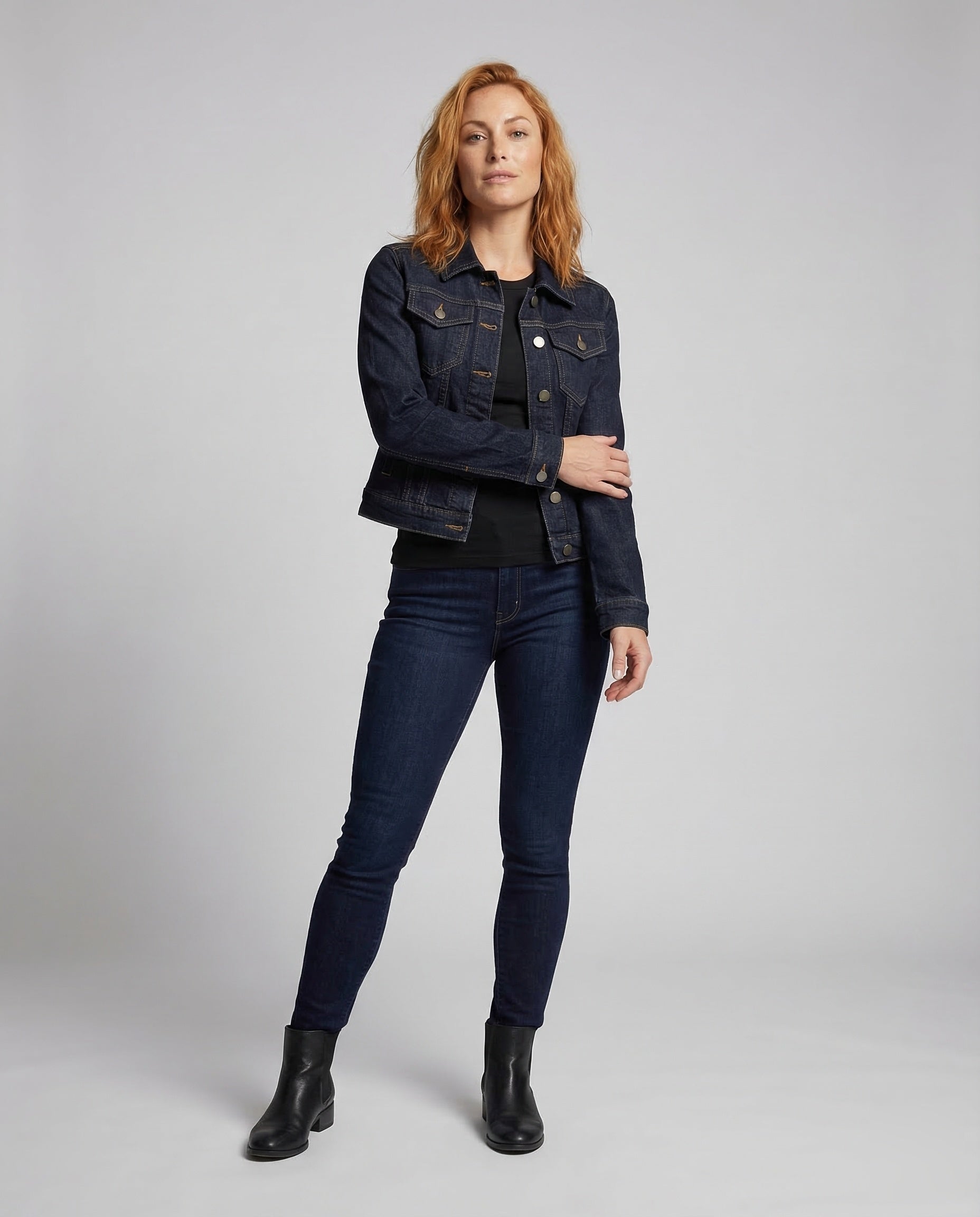Damen Kurze Jeansjacke Mit Kontrastnähten - Norvielle
