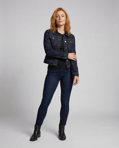 Damen Kurze Jeansjacke Mit Kontrastnähten - Norvielle