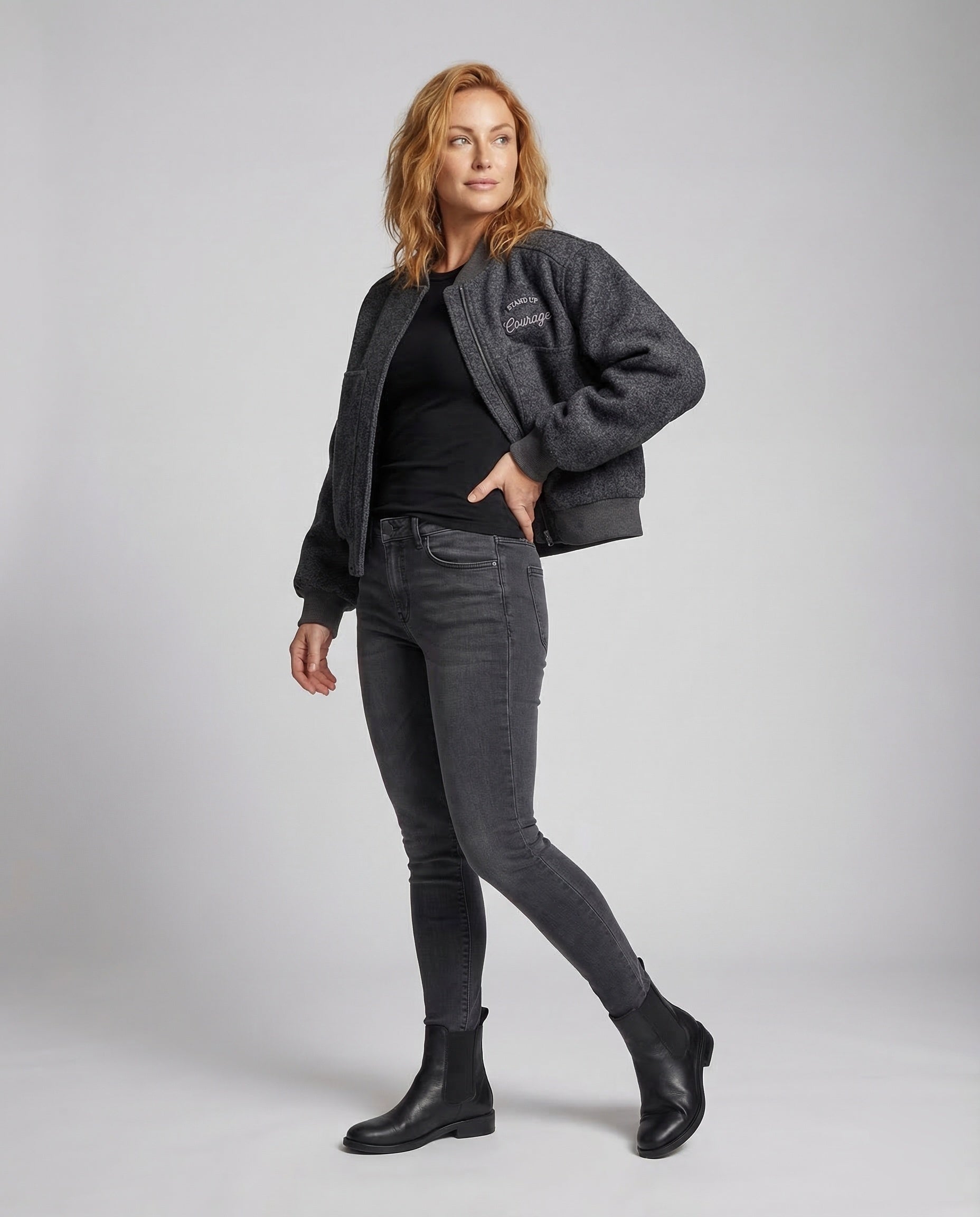 Damen Wollblousonjacke Meliert mit Stickpatch - Norvielle