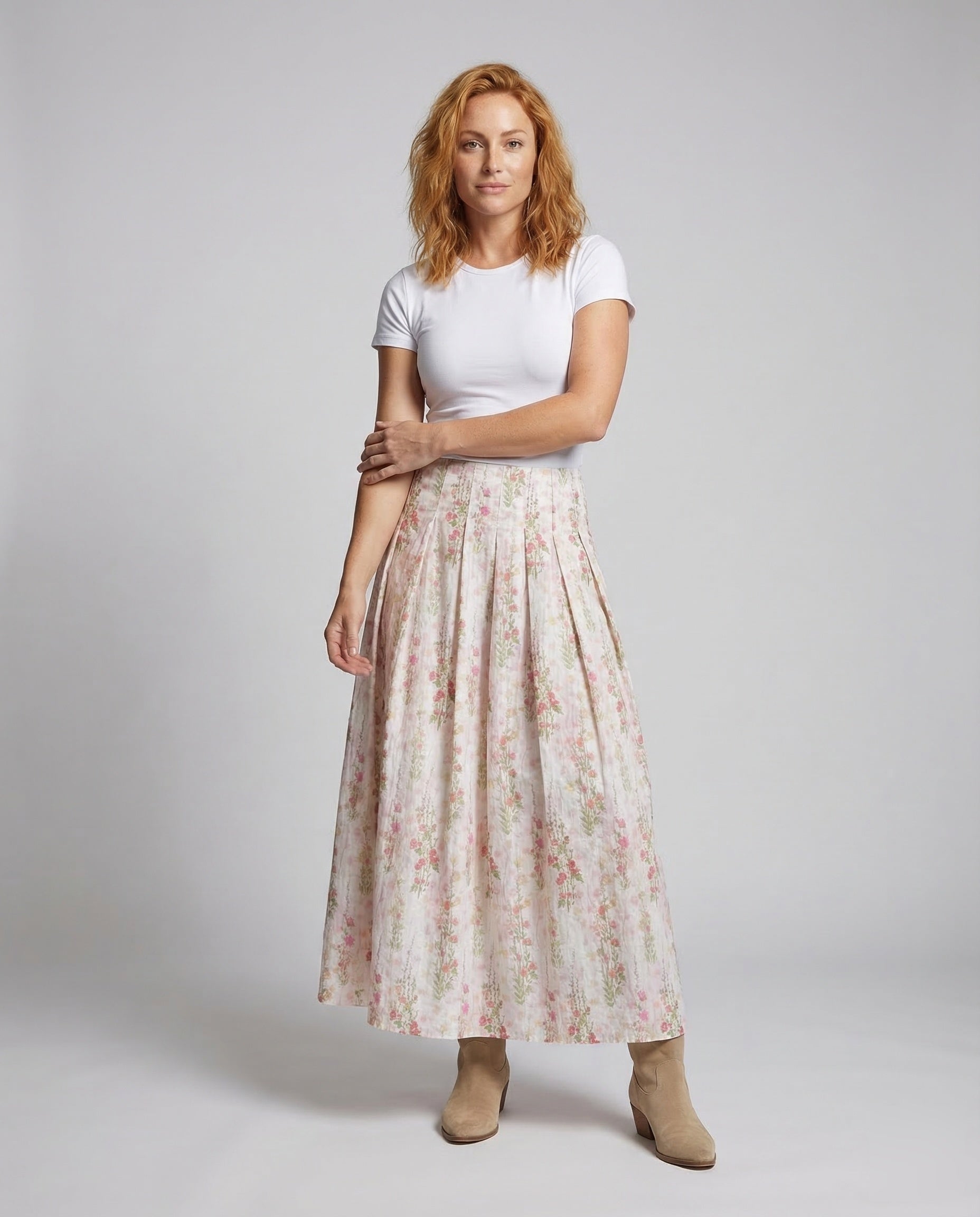 Damen Maxirock Plissiert Floralmuster - Norvielle