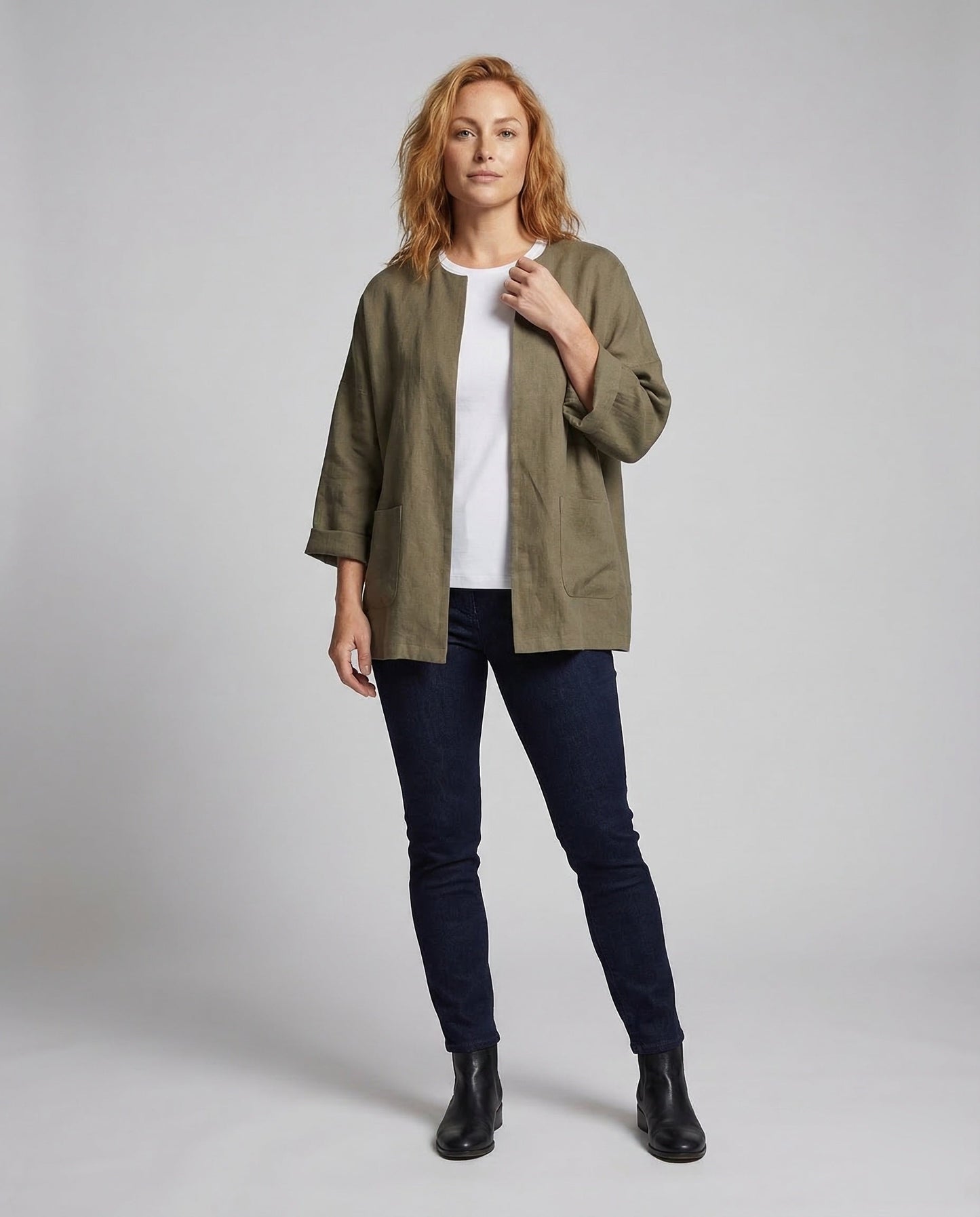 Damen Leinenkimono Jacke Dreiviertelärmel - Norvielle