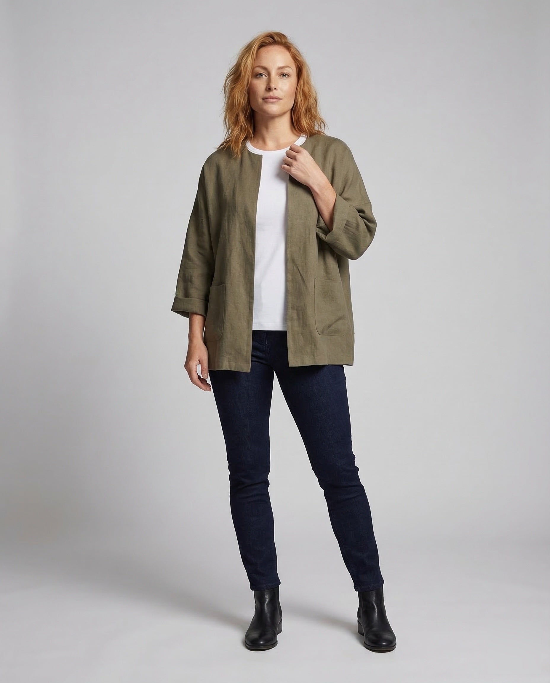 Damen Leinenkimono Jacke Dreiviertelärmel - Norvielle