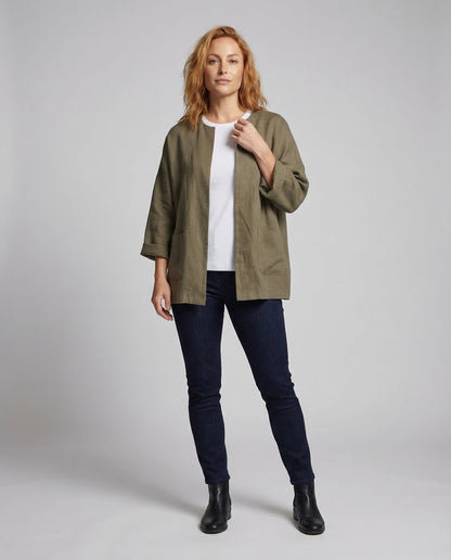 Damen Leinenkimono Jacke Dreiviertelärmel - Norvielle