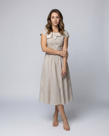 Damen Midikleid Gestreift Matrosenkragen - Norvielle