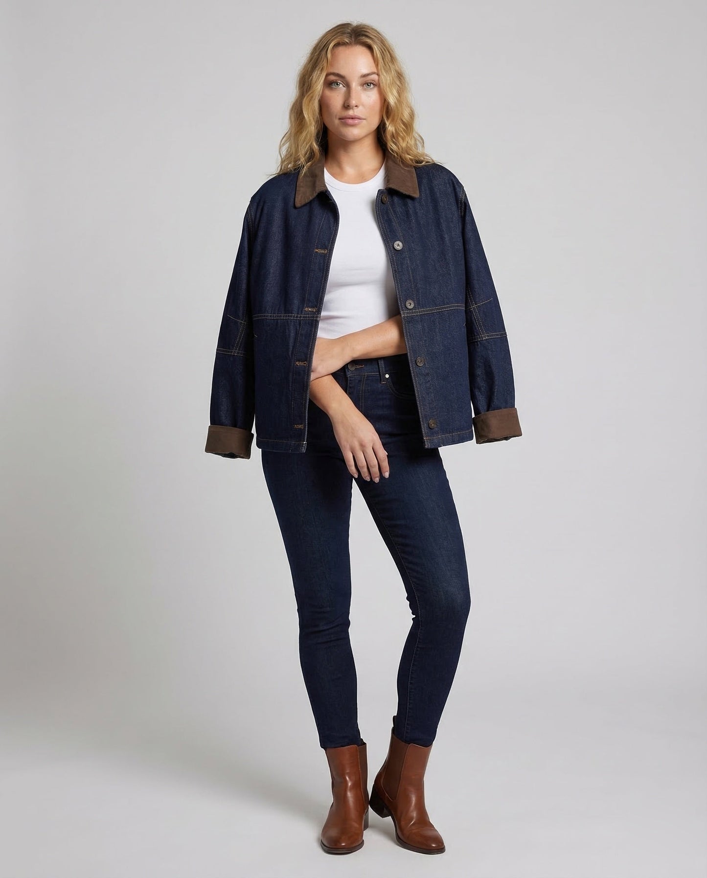Damen Oversized Jeansjacke Velourskragen - Norvielle