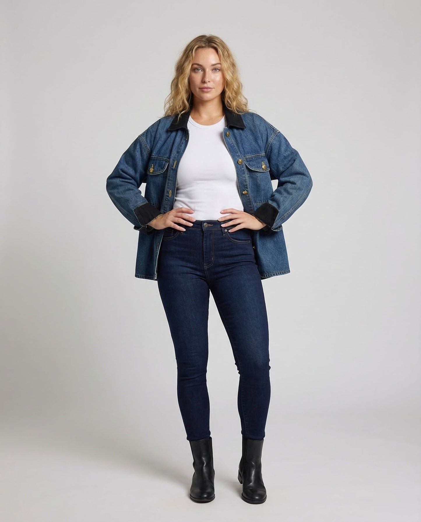 Damen Jeansjacke Cordkragen Utility Stil - Norvielle