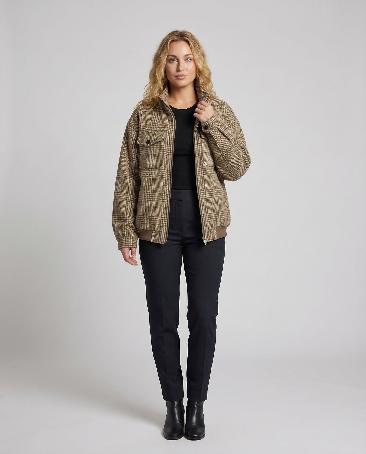 Damen Wollmisch-Hemdjacke Glencheck Muster - Norvielle