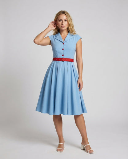 Damen Swingkleid mit Reverskragen und Gürtel - Norvielle