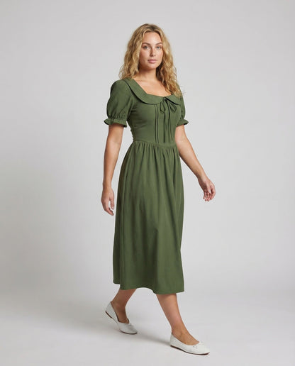 Damen Maxikleid Korsett Optik Puffärmel - Norvielle