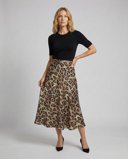 Damen Satin-Rock Animalprint - Norvielle