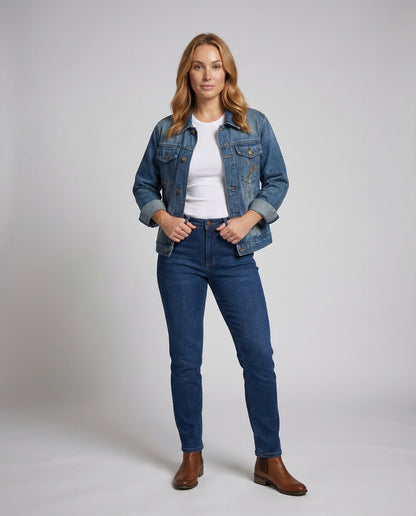 Damen Denimjacke Verwaschen Stickerei Blau - Norvielle