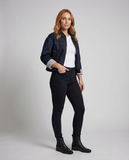 Damen Denimjacke Weit Kontrastnähte Blau - Norvielle