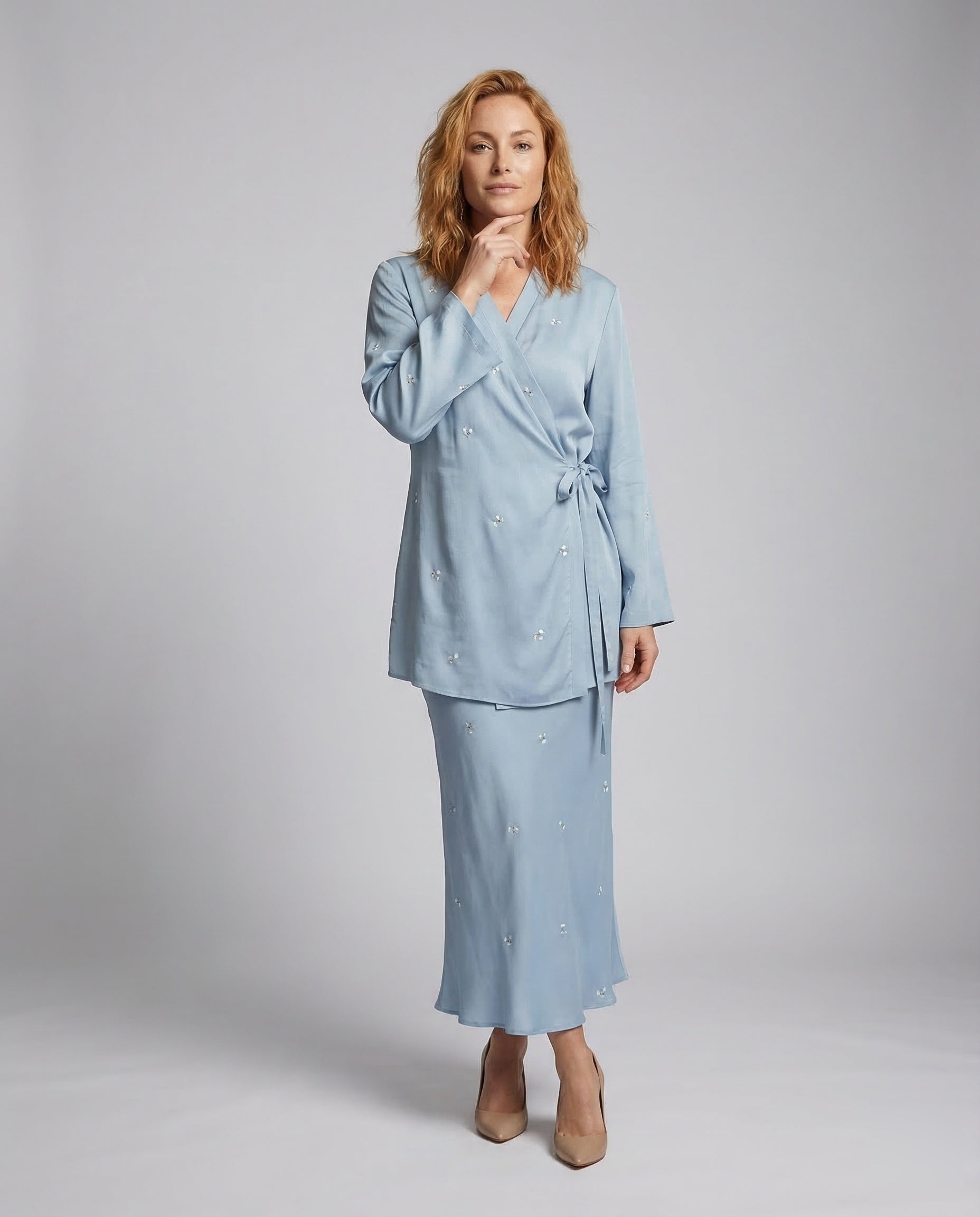 Damen Wickelkimono Zweiteiler Maxirock - Norvielle