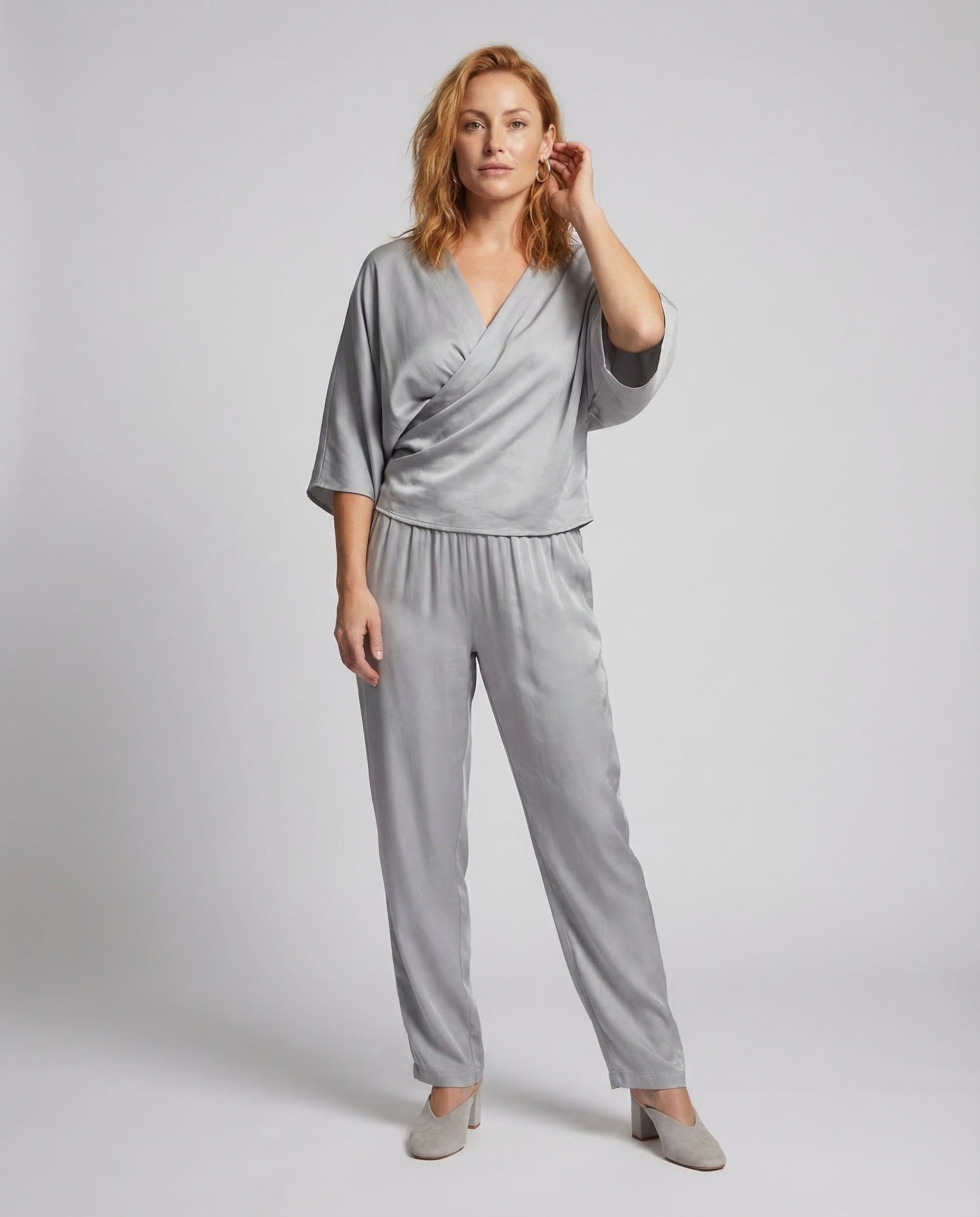 Damen Satin Ensemble Palazzo Hose - Norvielle