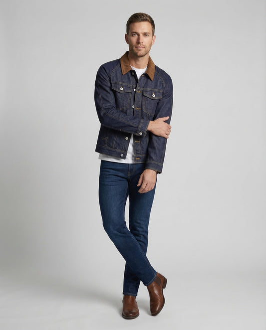 Herren Jeansjacke Cordkragen Karofutter - Norvielle