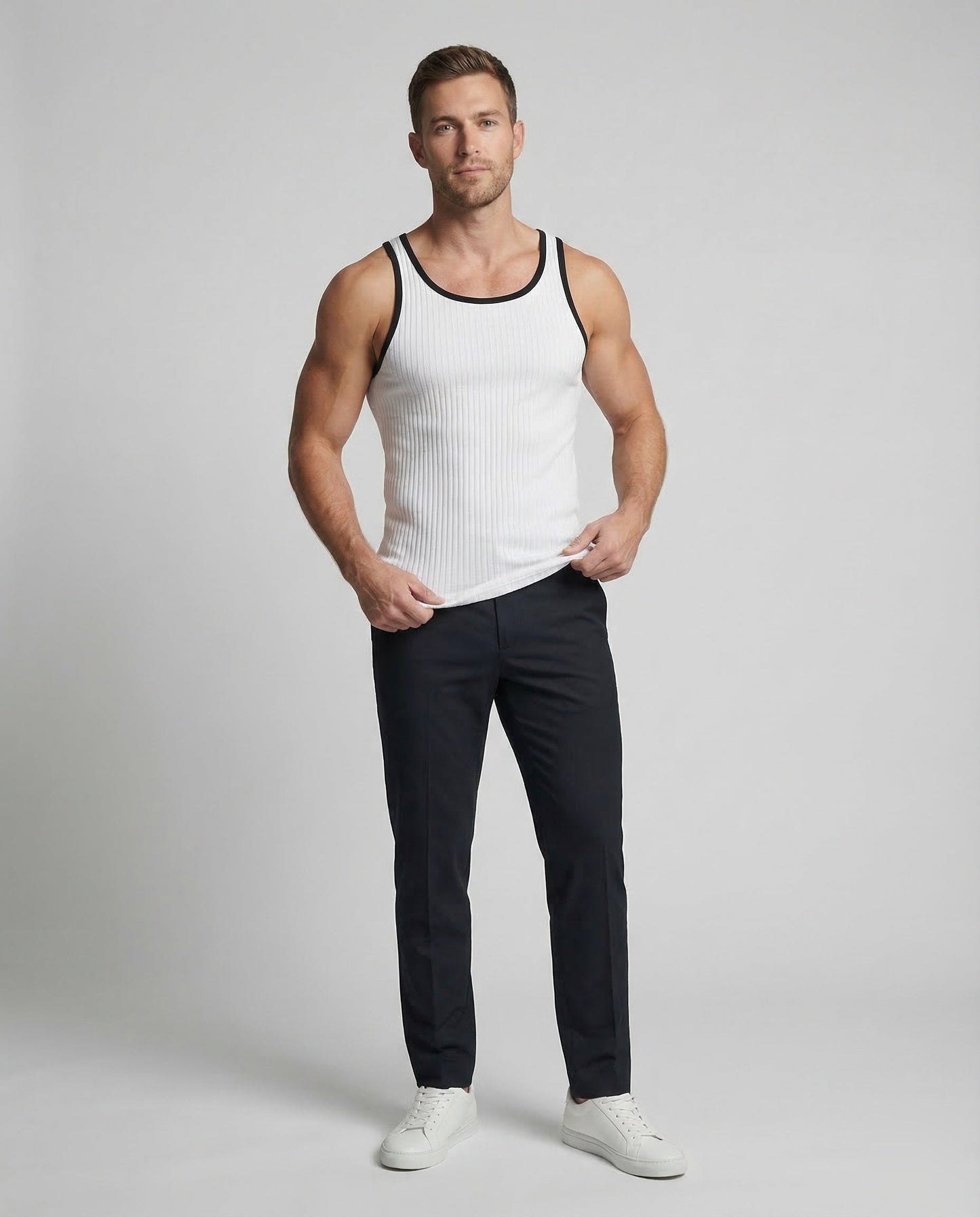 Herren Tanktop Körperbetont Kontrastpaspel - Norvielle