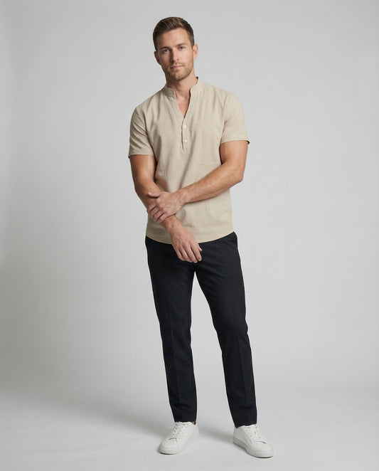 Herren Leinen-Henley Kurzarm Leinenmix - Norvielle