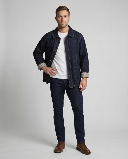 Herren Workerjacke Jeansstoff Kontrastnähte Blau - Norvielle