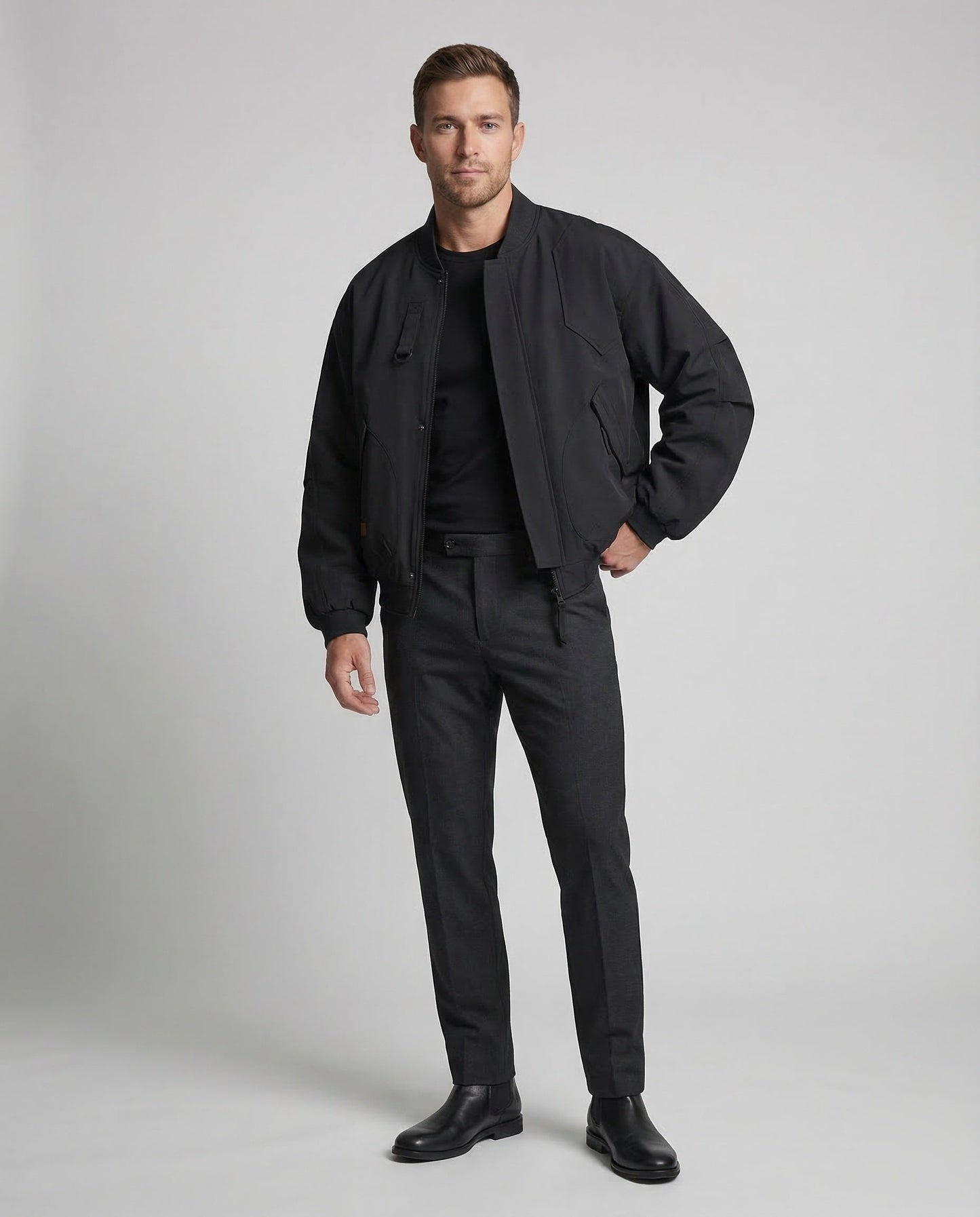 Herren Pilotenjacke D-Ring Nylon Schwarz - Norvielle