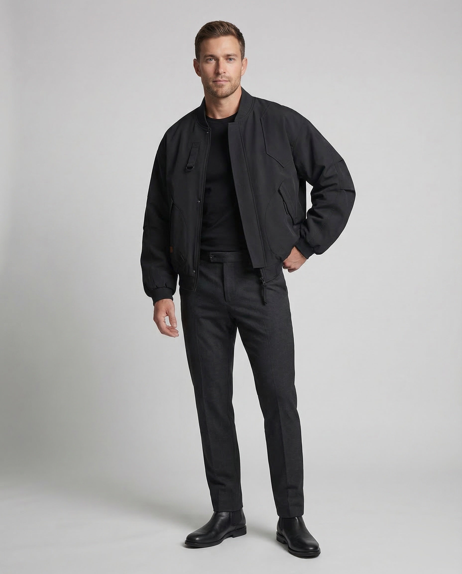 Herren Pilotenjacke D-Ring Nylon Schwarz - Norvielle