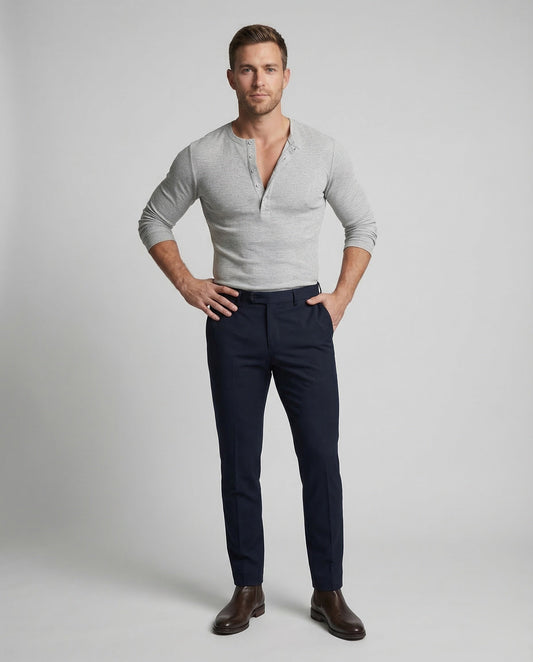Herren Slim-Fit Henleyshirt Waffelstruktur - Norvielle