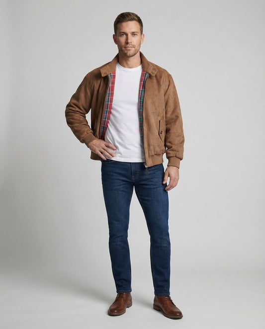 Herren Lederjacke Wildleder Rippbündchen Schwarz - Norvielle