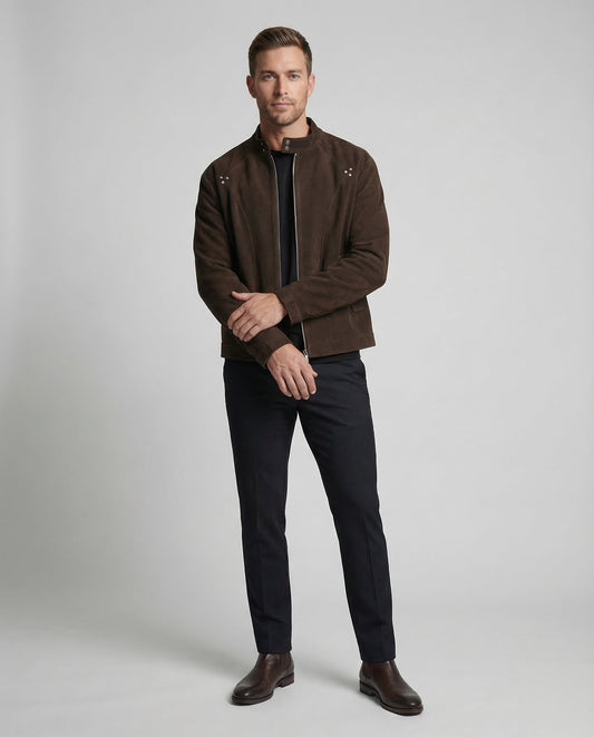 Herren Übergangsjacke Wildleder Optik mit Ziernieten - Norvielle