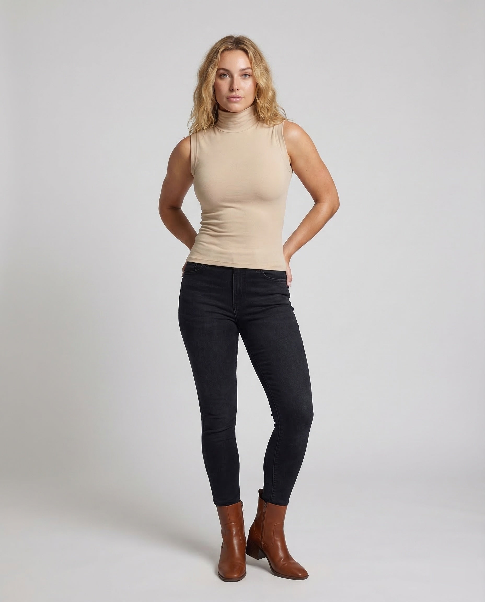 Damen Rollkragen- Ärmellos Stretch-Jersey - Norvielle