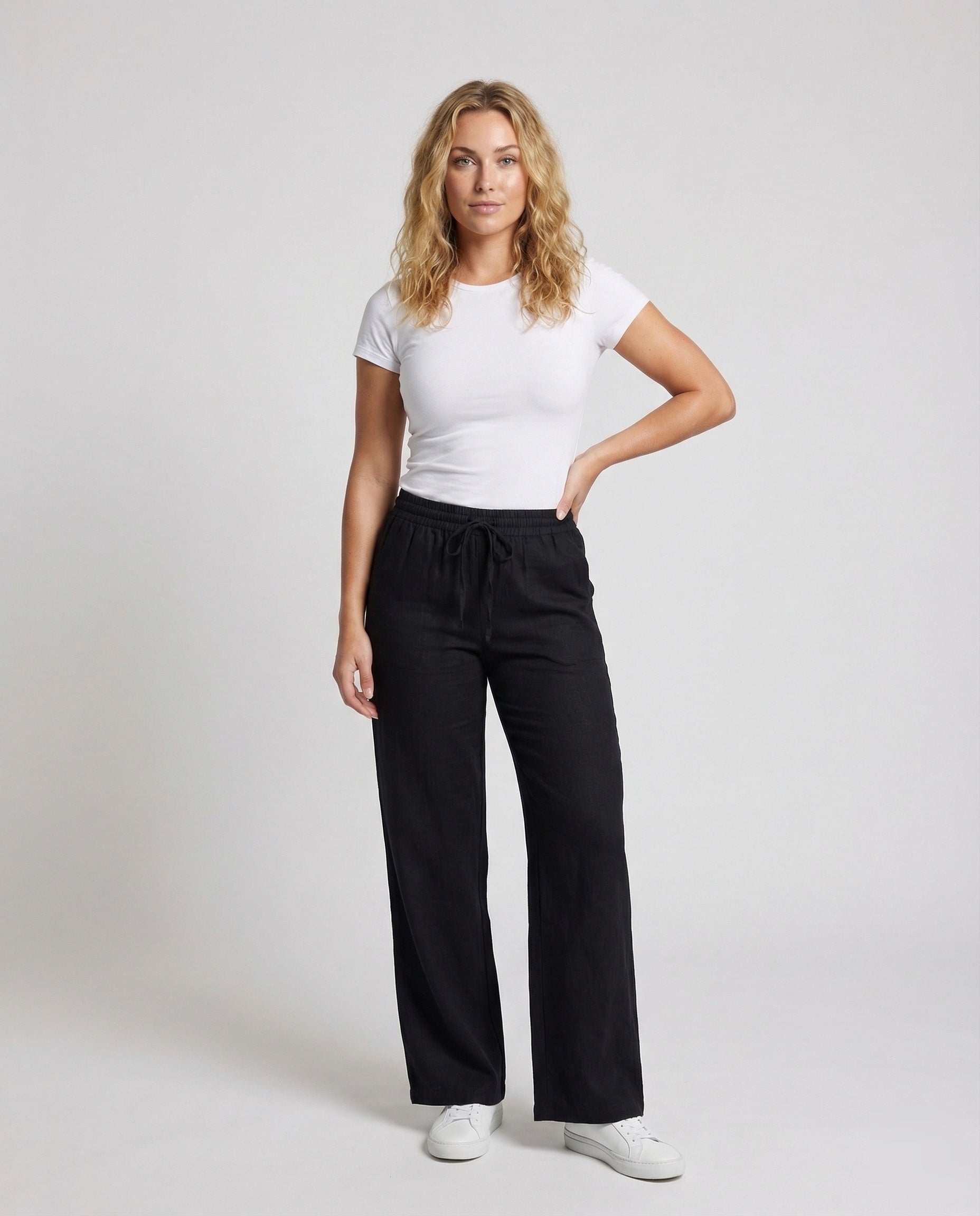 Damen Leinenhose Mit Tunnelzugbund Beige - Norvielle