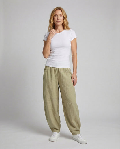 Damen Leinenhose Ballonform Elastikbund - Norvielle