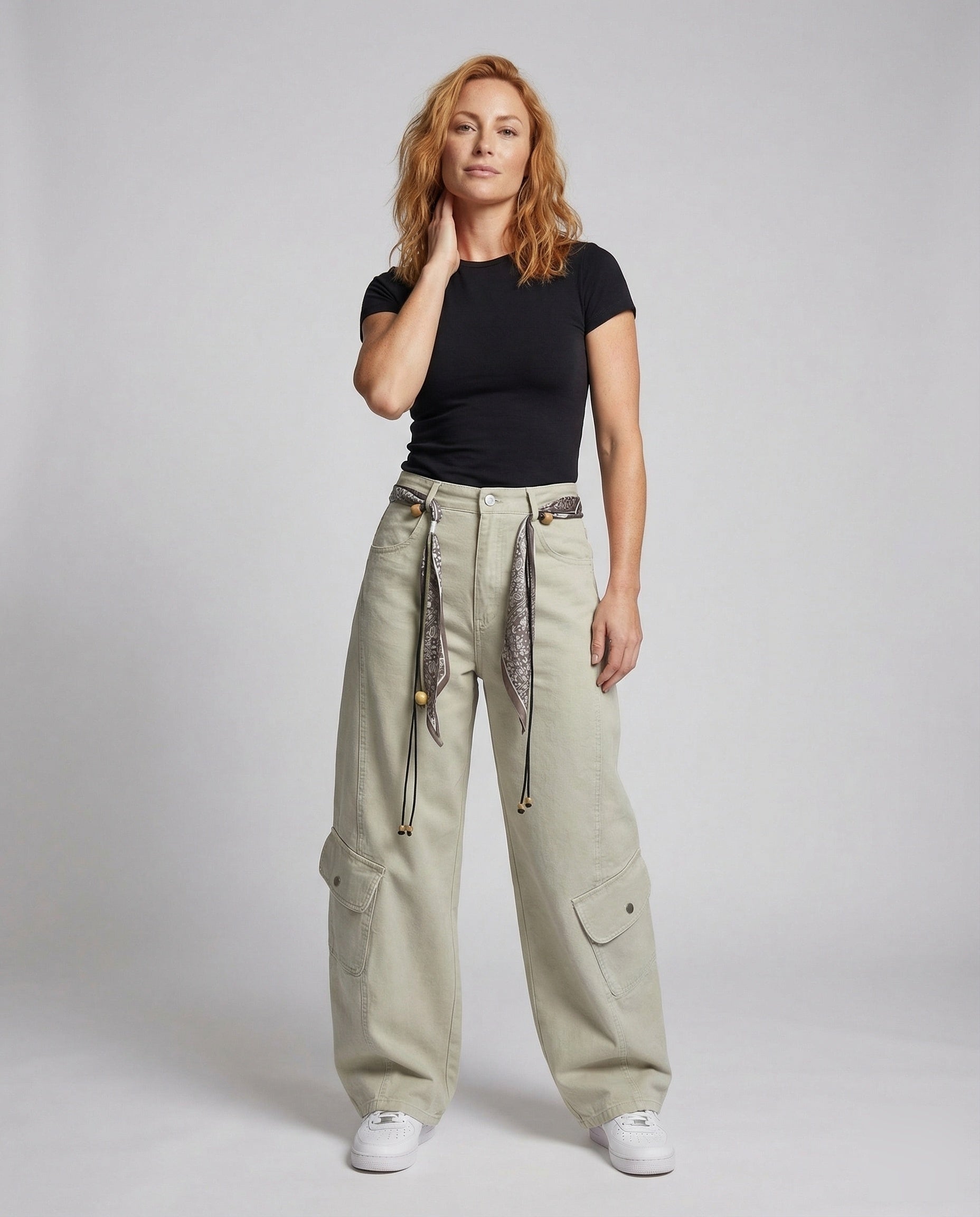 Damen Cargohose Culotte Tuchgürtel - Norvielle