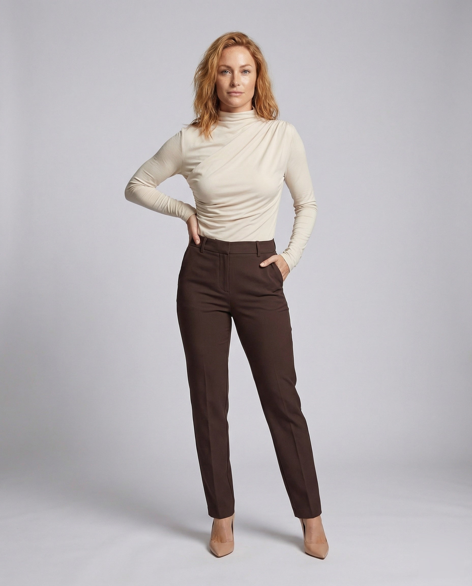 Damen Rollkragen Langarmshirt Drapiert - Norvielle