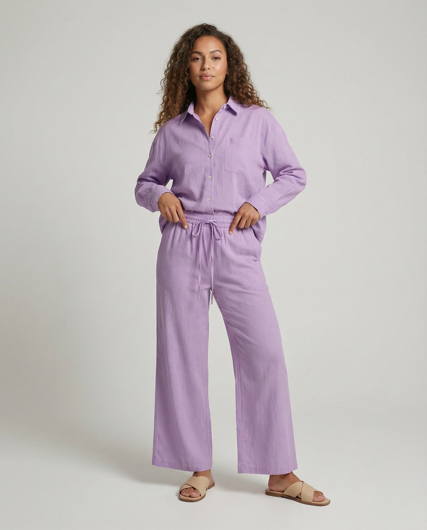 Damen Crêpe-Hose Set Tunnelzug Schwarz - Norvielle