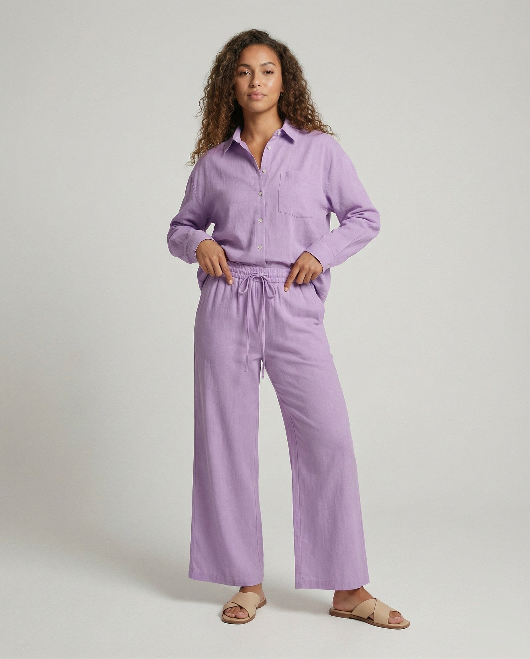 Damen Crêpe-Hose Set Tunnelzug Schwarz - Norvielle