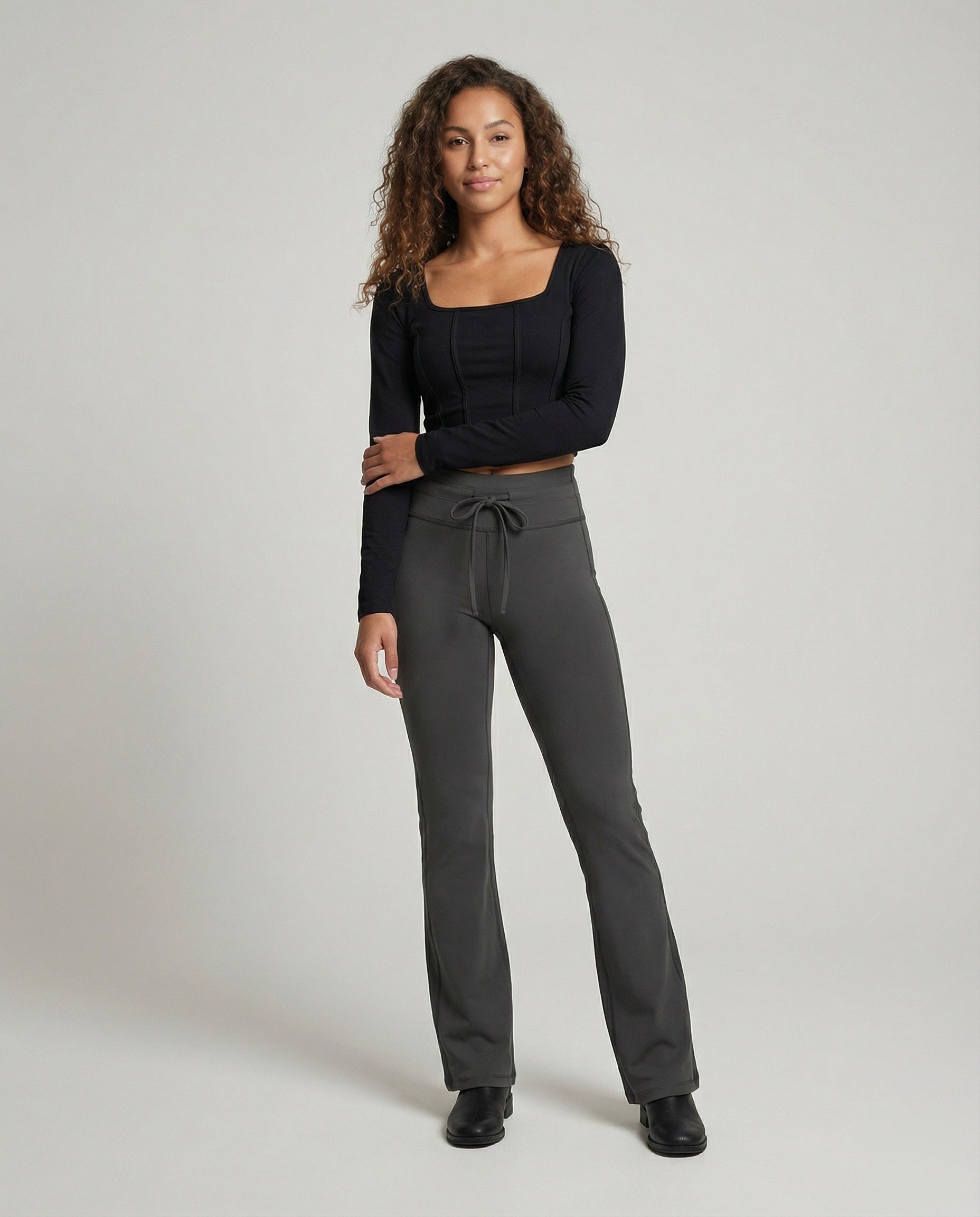 Damen Stretchhose Figurformend Ausgestellt Schwarz - Norvielle
