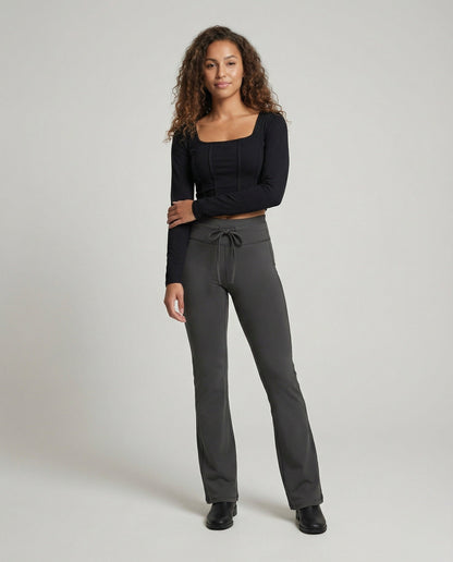 Damen Stretchhose Figurformend Ausgestellt Schwarz - Norvielle