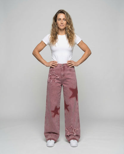 Damen Cropped Jeans Ausgefranster Saum Stern Applikation - Norvielle