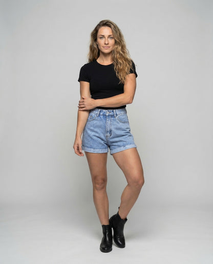 Damen Jeansshorts Hoher Bund Umschlagsaum - Norvielle