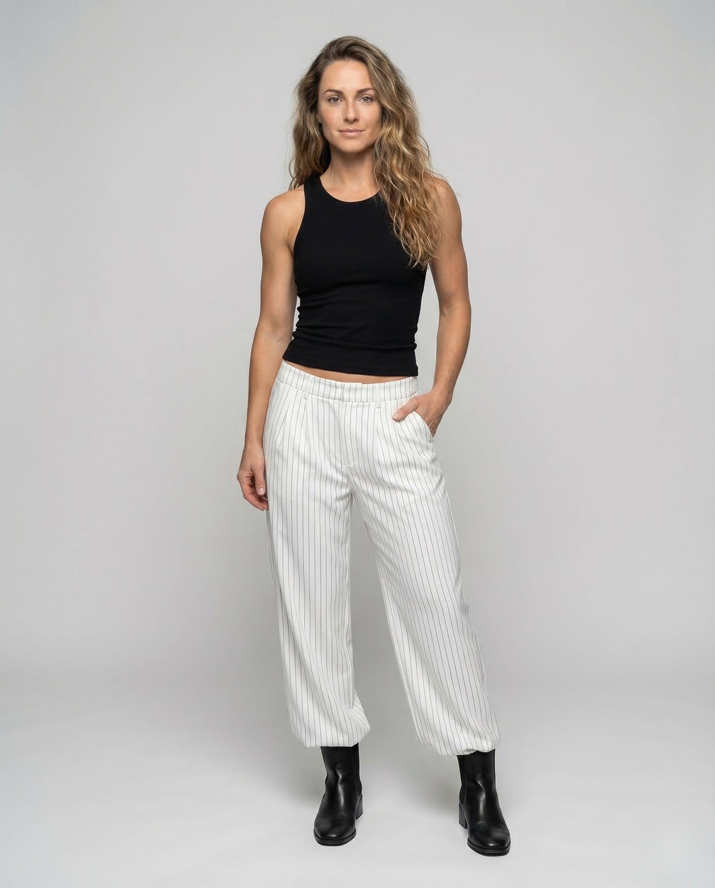 Damen Palazzo-Hose Nadelstreifen Stoff Schwarz - Norvielle