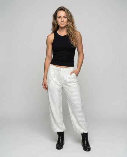 Damen Palazzo-Hose Nadelstreifen Stoff Schwarz - Norvielle