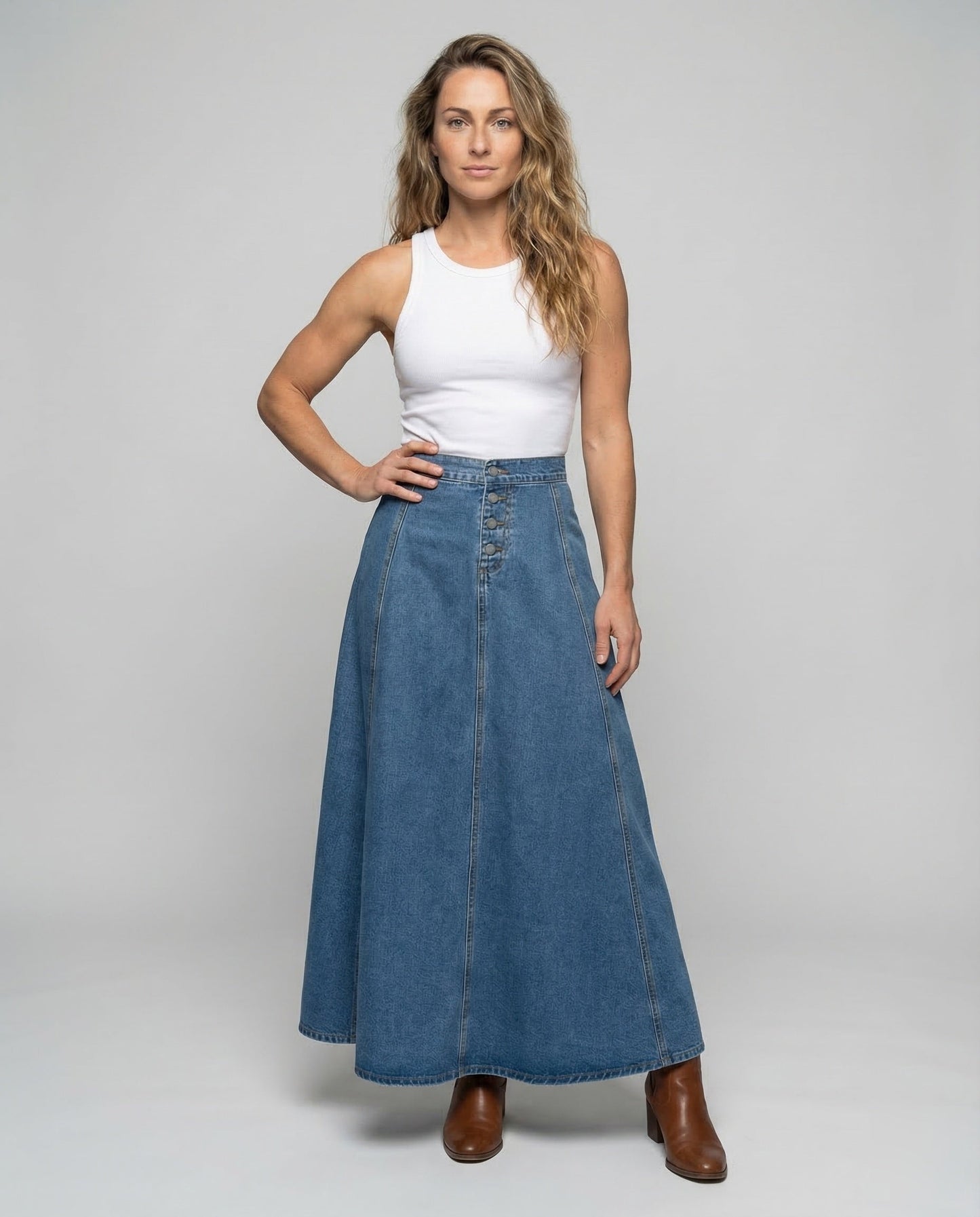 Damen A-Linien Jeansrock Dekorative Knopfleiste - Norvielle