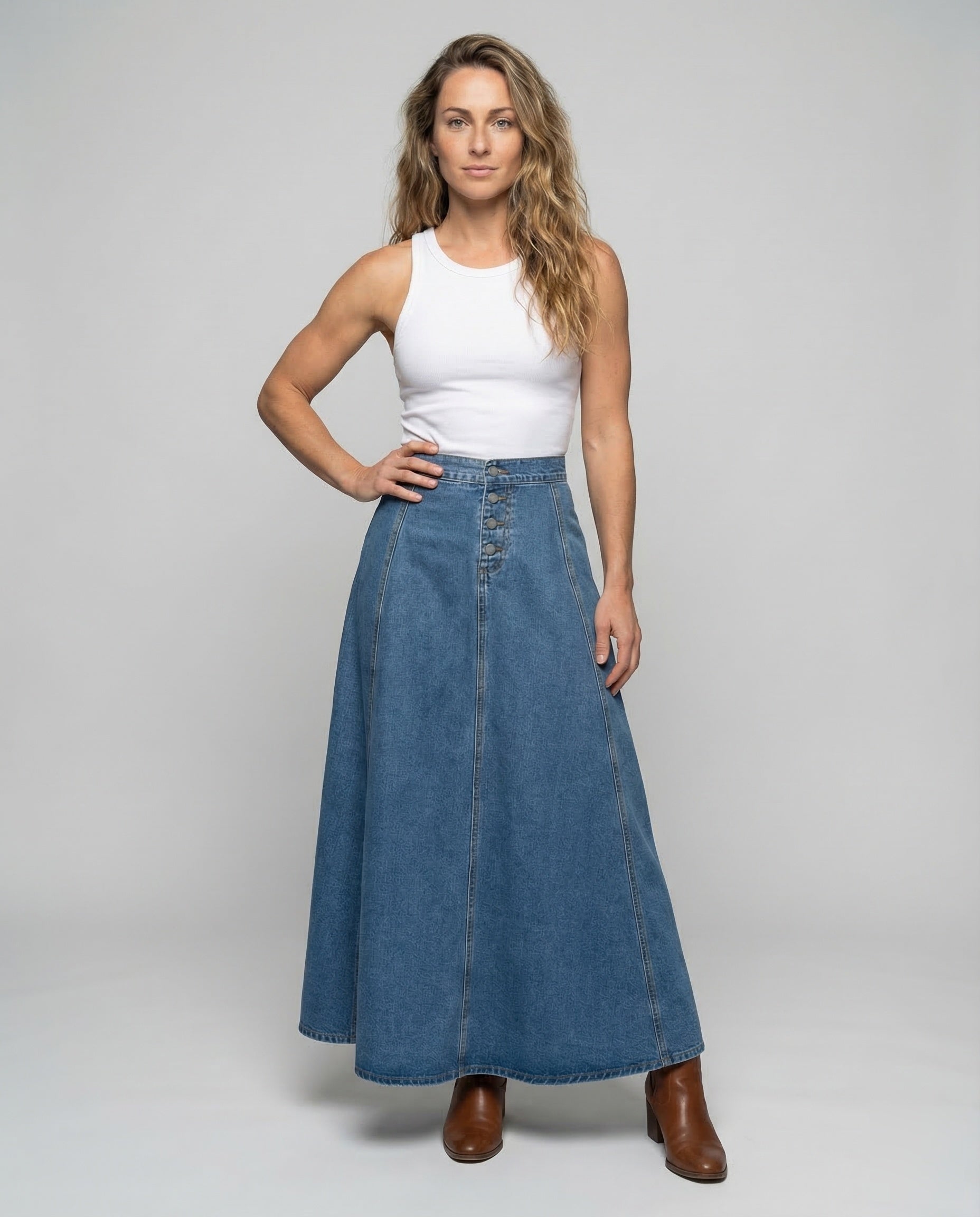 Damen A-Linien Jeansrock Dekorative Knopfleiste - Norvielle