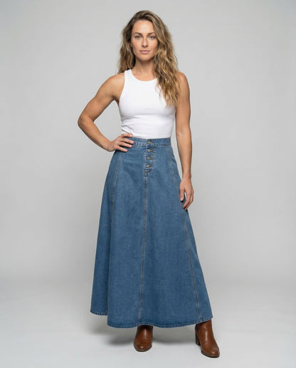 Damen A-Linien Jeansrock Dekorative Knopfleiste - Norvielle