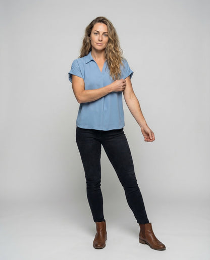 Damen Blusen- Kastig Wasserfall-Kragen - Norvielle
