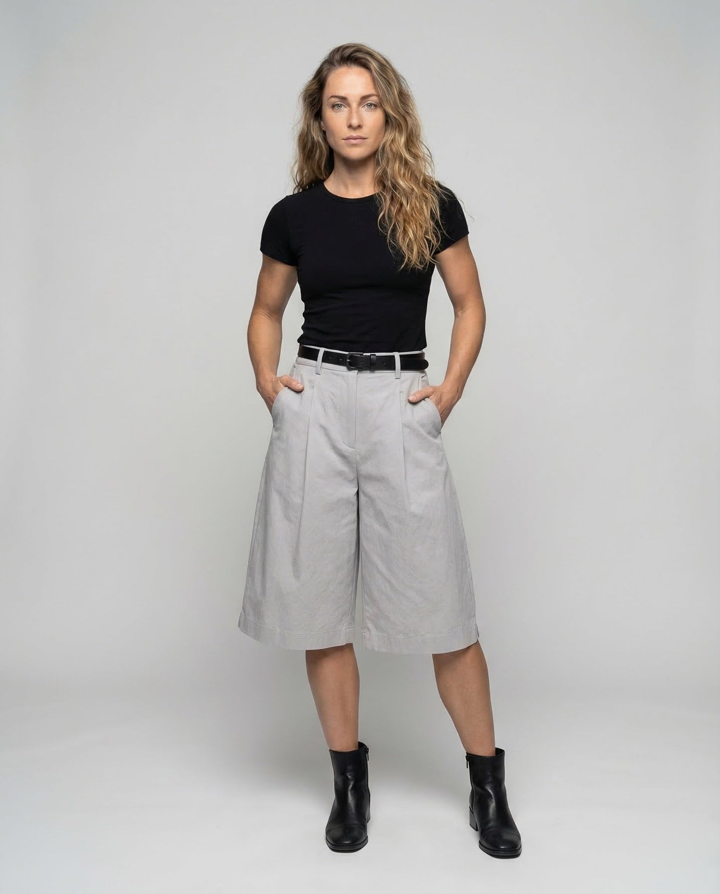 Damen Bermuda-Culotte Leichter Twill Beige - Norvielle
